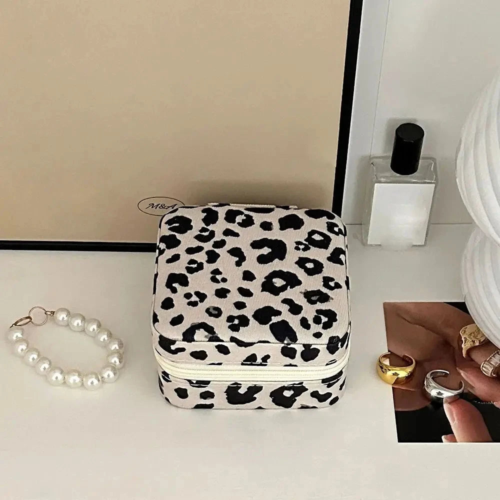 PU Leather Display Box Leopard Print Jewelry Storage Box Family Travel Earrings Necklace Storage Box Female Ring Organizer Santa Secret
