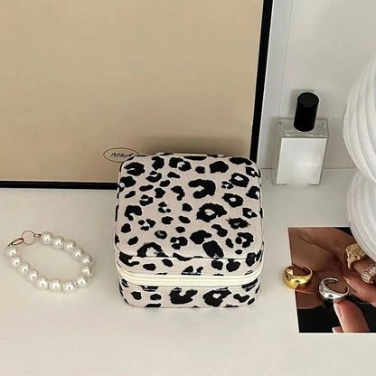 PU Leather Display Box Leopard Print Jewelry Storage Box Family Travel Earrings Necklace Storage Box Female Ring Organizer Santa Secret
