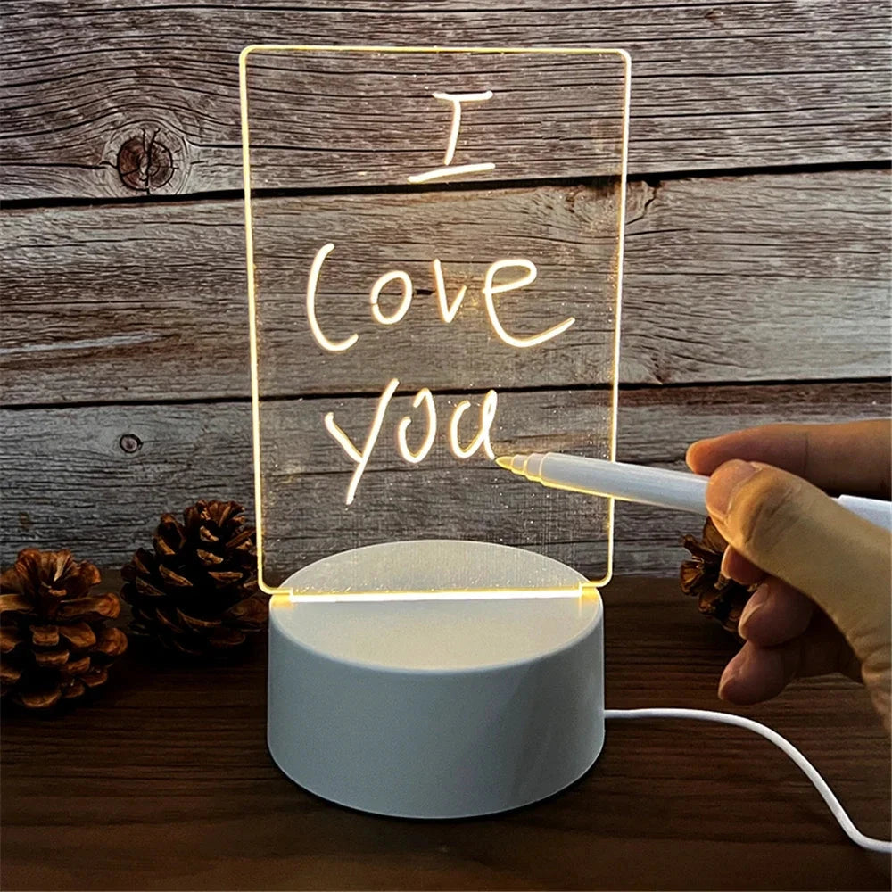 1PC Transparent Message Board Night Light Glowing Memo Acrylic LED Ambient Lights Daily Moment Note Board Erasable Room Decor Santa Secret