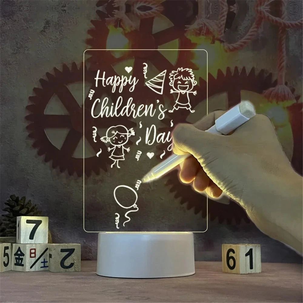 1PC Transparent Message Board Night Light Glowing Memo Acrylic LED Ambient Lights Daily Moment Note Board Erasable Room Decor Santa Secret
