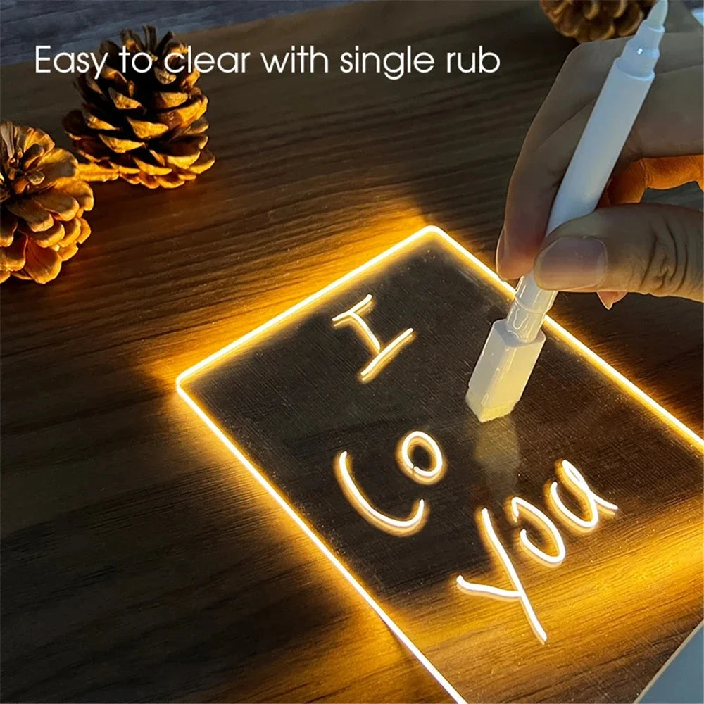 1PC Transparent Message Board Night Light Glowing Memo Acrylic LED Ambient Lights Daily Moment Note Board Erasable Room Decor Santa Secret
